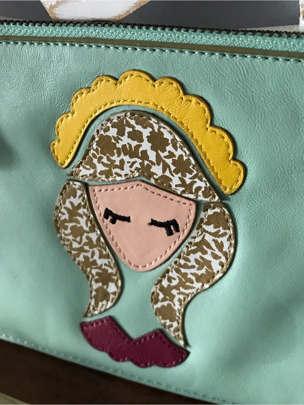 Anthropologie, Miss Albright Collection - Mint Virgo Appliqué Wristlet/Clutch